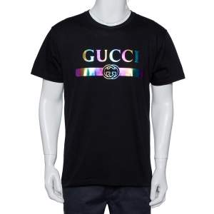 Gucci Black Logo Printed Cotton Oversized Crewneck T-Shirt XS