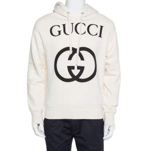 Gucci Cream Cotton Interlocking G Print Hooded Sweatshirt XS