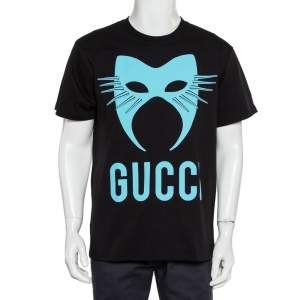 Gucci Black Logo Mask Print Cotton Oversized T-Shirt XS