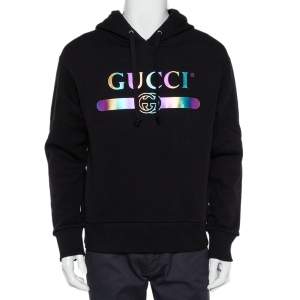 Gucci Black Logo Print Cotton Hooded Sweatshirt XS