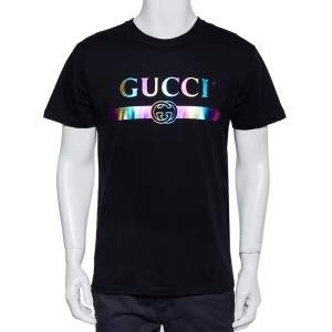 Gucci Black Logo Printed Cotton Oversized Crewneck T-Shirt XS