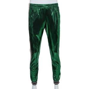 Gucci Green Lamé Side Strip Detail Oversized Joggers XS