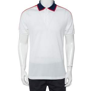 Gucci White Honeycomb Knit Logo Detail Contrast Trim Polo T-Shirt L