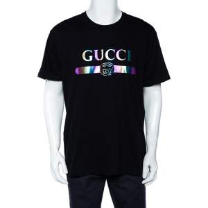 Gucci Black Logo Printed Cotton Oversized Crewneck T-Shirt L