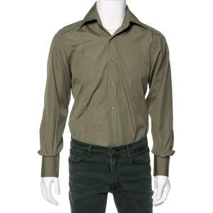 Gucci Olive Green Cotton Button Front Shirt M 