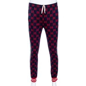 Gucci Blue GG Supreme Jacquard Jersey Web Stripe Trimmed Joggers M