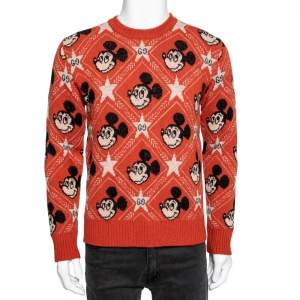 Gucci x Disney Orange All Over Mickey Mouse Crew Neck Knit Sweater XS