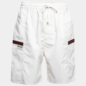 Gucci Ivory Cotton Web Stripe Trim Detailed Shorts M