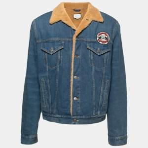Gucci Blue Denim & Shearling Logo Patched Denim Jacket XL