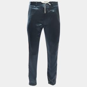 Gucci Dark Green Satin Web Stripe Detail Relaxed Trousers S