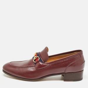 Gucci Burgundy Leather Web Slip On Loafers Size 41
