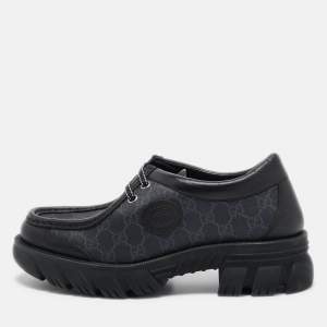 Gucci Black GG Supreme Canvas and Leather Retro Interlocking G Derby Size 44