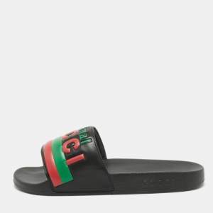 Gucci Black Leather Original Slides Size 42