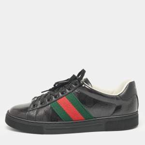 Gucci Black Patent and Leather Ace Lace Up Sneakers Size 41