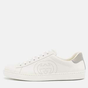 Pre Owned Gucci White Leather Ace Low Top Sneakers 44.5