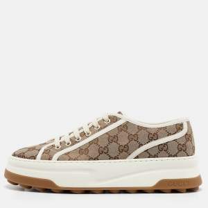 Gucci Beige GG Canvas Lace Up Sneakers Size 42.5