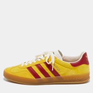 Gucci Yellow Leather and Suede Gazelle Lace Up Sneakers Size 42