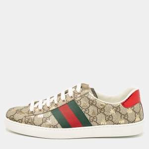 Gucci Beige/Brown GG Supreme Canvas Bee Ace Sneakers Size 41