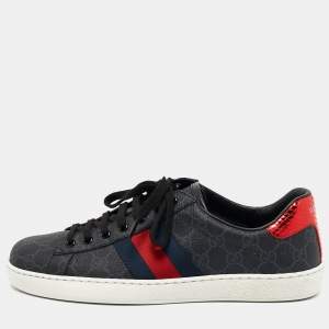 Gucci Black GG Supreme Canvas Web Ace Sneakers Size 42