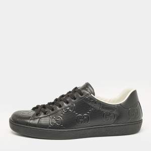 Gucci Black Leather GG Ace Low Top Sneakers Size 45.5
