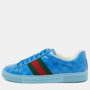 Gucci Blue GG Crystal Canvas Web Detail Ace Low Top Sneakers Size 44