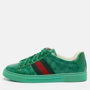 Gucci Green GG Crystal Canvas Ace Sneakers Size 43.5