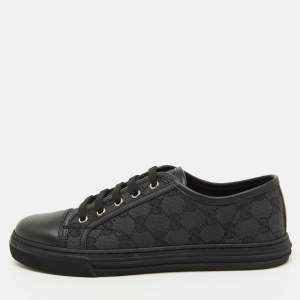 Gucci Black GG Canvas and Leather Low Top Sneakers Size 40.5