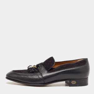 Gucci Black Leather and Suede Slip On Loafers Size 42