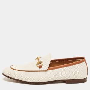 Gucci Off White Canvas Jordaan Loafers Size 43