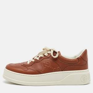 Gucci Brown Jumbo GG Embossed Leather Low Top Sneakers Size 43
