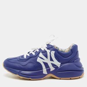 Gucci Blue Leather NY Yankees Rhyton Sneakers Size 41.5