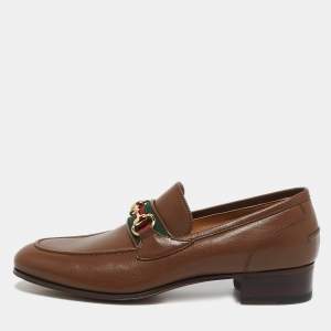 Gucci Brown Leather Brixton Loafers Size 40