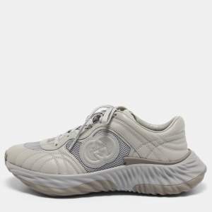 Gucci Grey Leather and Mesh Ripple Sneakers Size 44.5