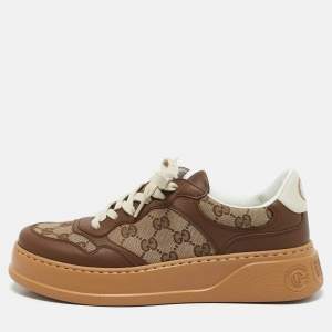 Gucci Beige/Brown GG Canvas and Leather Chunky B Sneakers Size 41