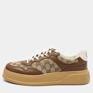 Gucci Beige/Brown GG Canvas and Leather Chunky B Sneakers Size 44.5