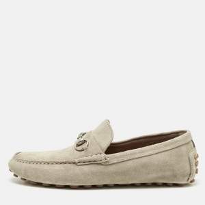 Gucci Beige Suede Horsebit Driver Loafers Size 45