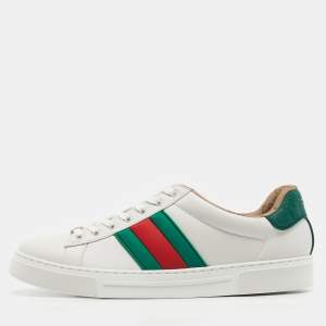 Gucci White Leather Web Detail Ace Sneakers Size 42.5