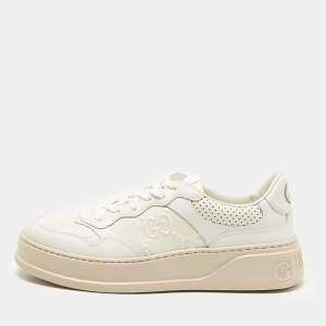 Gucci White Jumbo GG Embossed Leather Low Top Sneakers Size 41.5