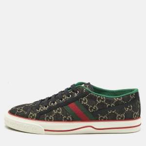 Gucci Black/Ivory GG Jacquard Denim Tennis 1977 Sneakers Size 43