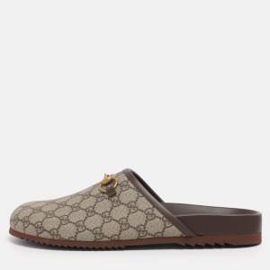 Pre Owned Gucci Beige Coated Canvas Horsebit Slippers Size 46