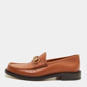 Pre Owned Gucci Brown Leather Horsebit Slip On Loafers Size 42