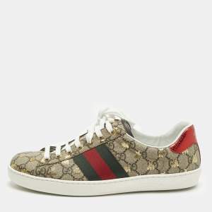 مملوكة مسبقًا Gucci Ace Size 42.5 Beige Coated Canvas and Python Embossed Leather Low Top Sneakers