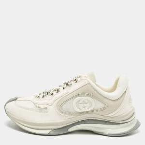 مملوكة مسبقًا حذاء رياضي غوتشي قماش محبوك أبيض للجري مقاس 43.5