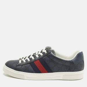 مملوكة مسبقًا Gucci Ace Size 44 Blue/Black GG Supreme Canvas Low Top Sneakers