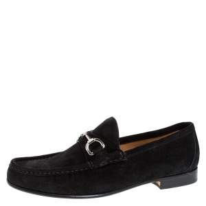Gucci Black Suede Horsebit Slip On Loafers Size 40