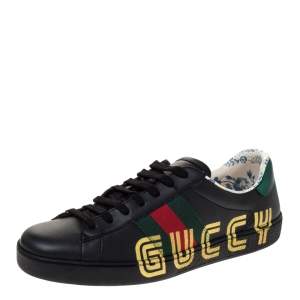 Gucci Black Leather Ace Low Top Sneakers Size 41.5