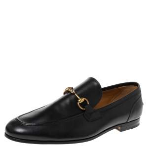 Gucci Black Leather Jordaan Horsebit Slip On Loafers Size 44