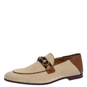 Gucci Brown Canvas and Leather Web Horsebit Loafers Size 42.5