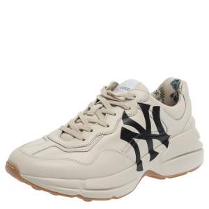 Gucci Mystic White Leather NY Yankees Rhyton Low Top Sneakers Size 41