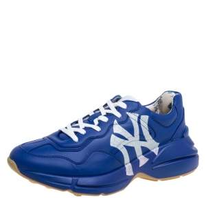 Gucci Blue Leather NY Yankees Rhyton Low Top Sneaker Size 43